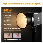 K&F Concept PL-60B 60W COB Photography light with Built-in 4500mAh Battery