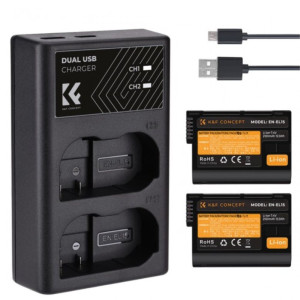 K&F Concept EN-EL15 2100mAh Rechargeable Nikon Camera Battery and Dual  Slot Charger